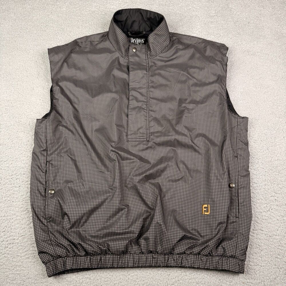 FootJoy DryJoys Golf Vest Mens Large Black Houndstooth 1/4 Zip Windproof Jacket